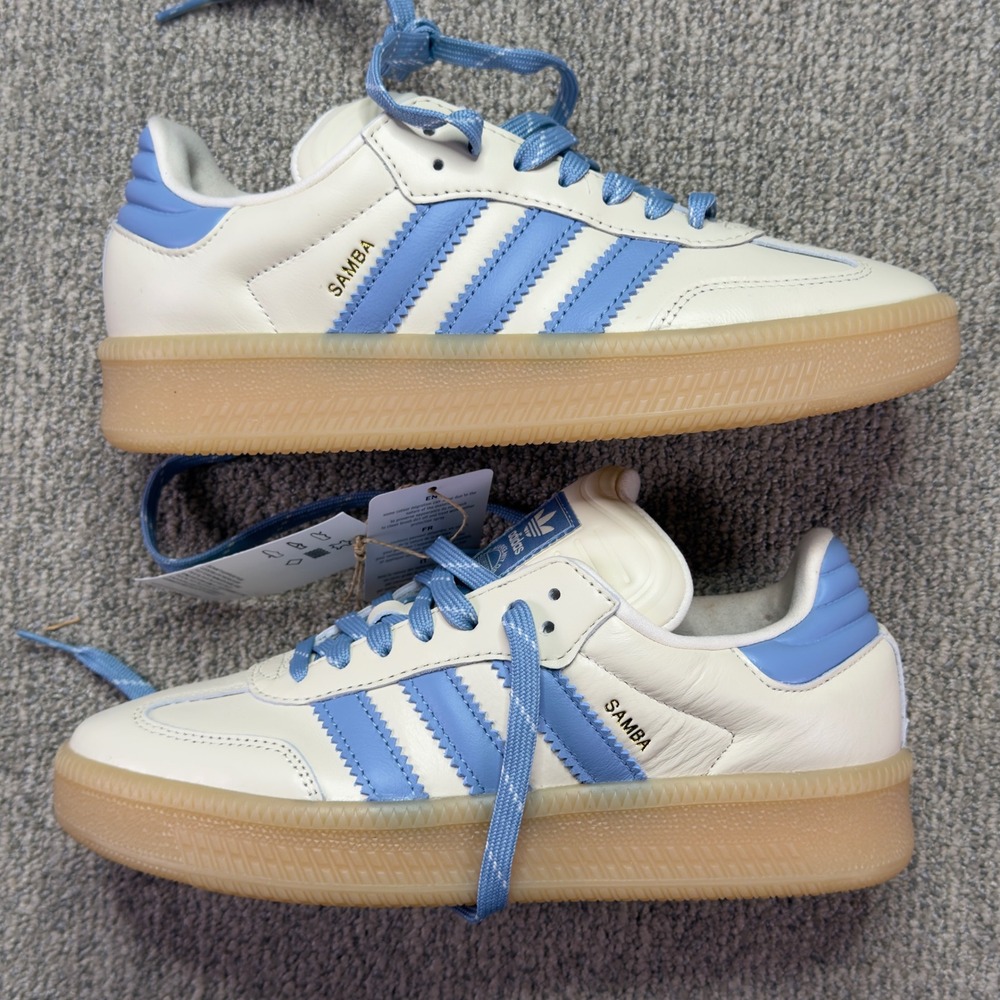 Adidas Samba XLG Kids Sneakers White Blue Platform Shoes Size 6 Youth HQ0251 NWT